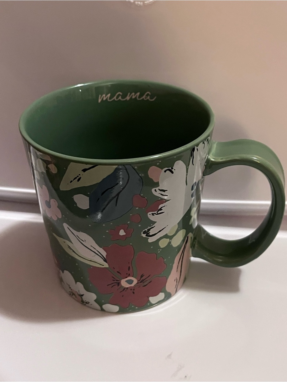 Green Floral Mug - “mama”